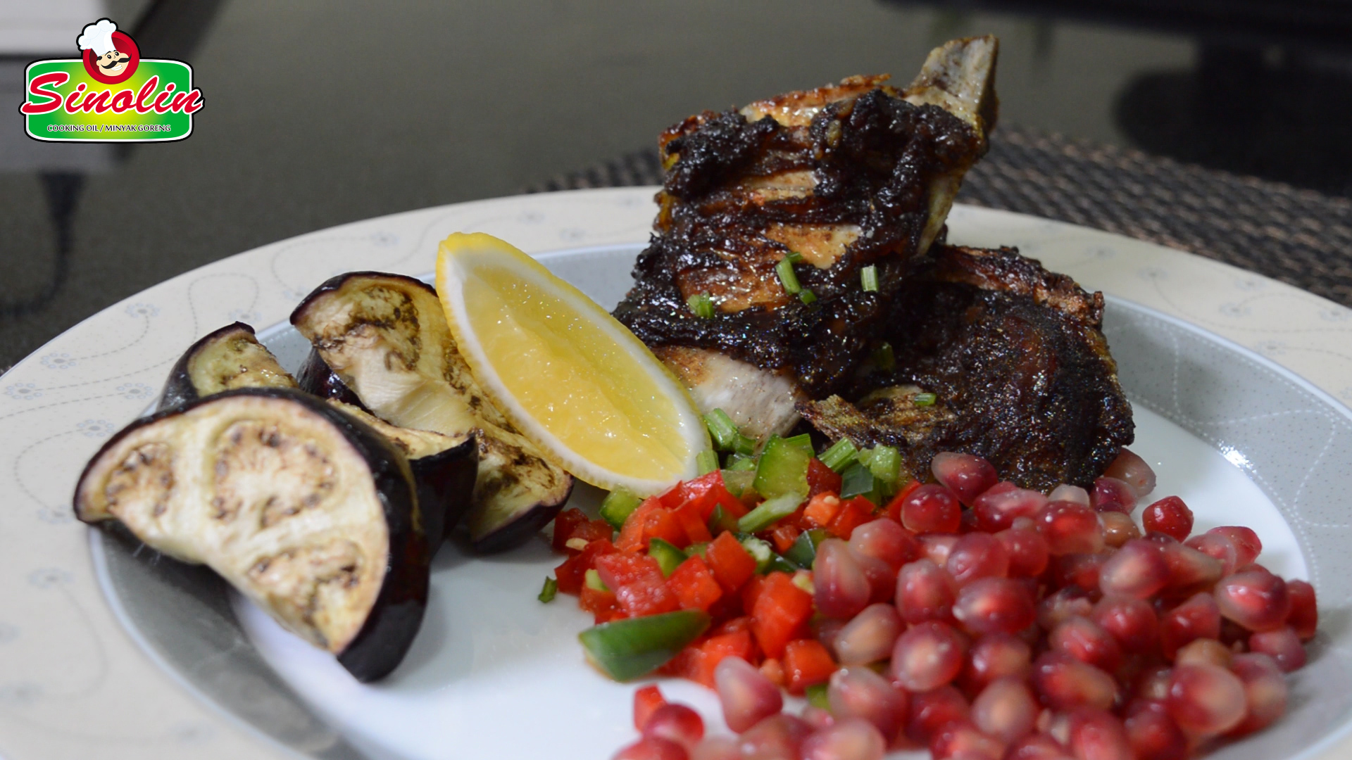Roasted Aubergine With Pomegranate and baked Beef Ribs by Dapur Sinolin